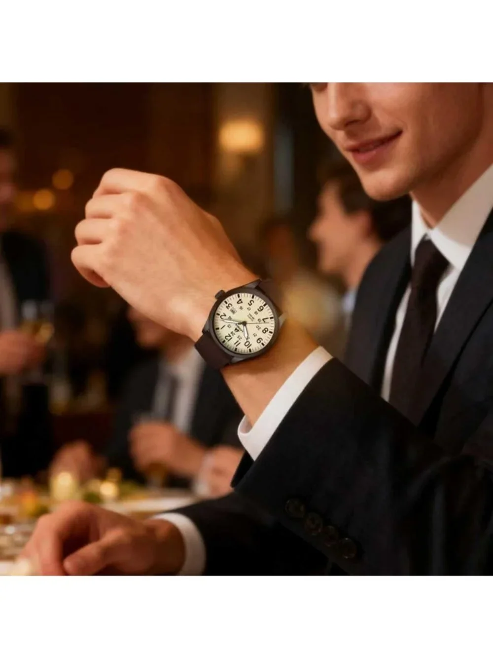 Men's Brown And Cream Analog Expansion Band Easy Reader Waterproof Wrist Watch